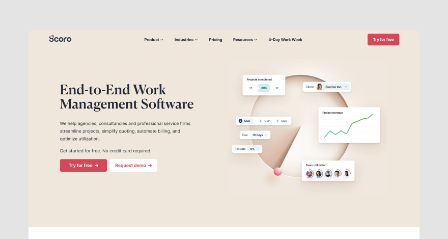Homepage of workflow management software Scoro