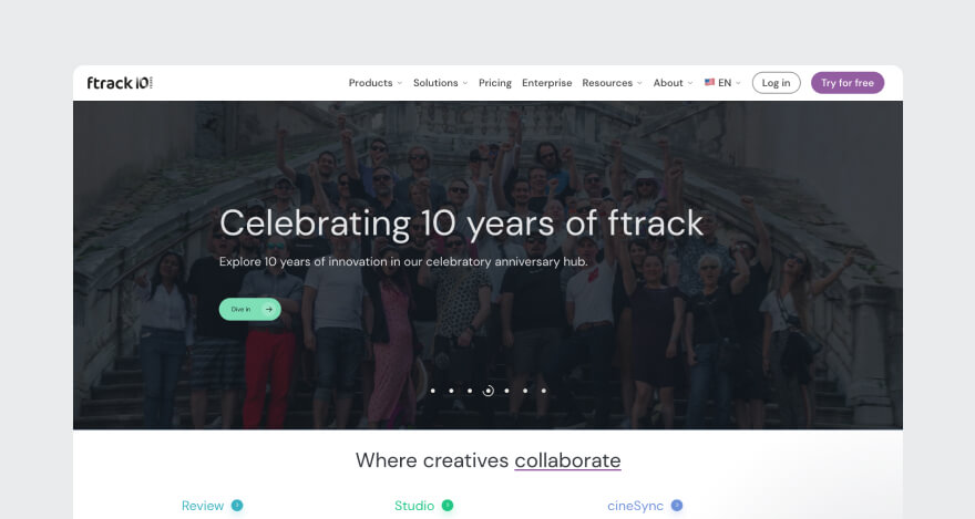 Ftrack's homepage.