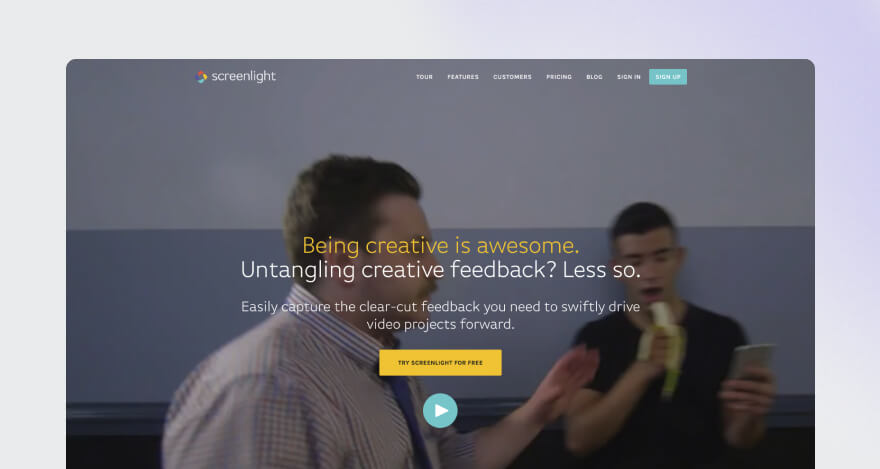 Screenlight's homepage.